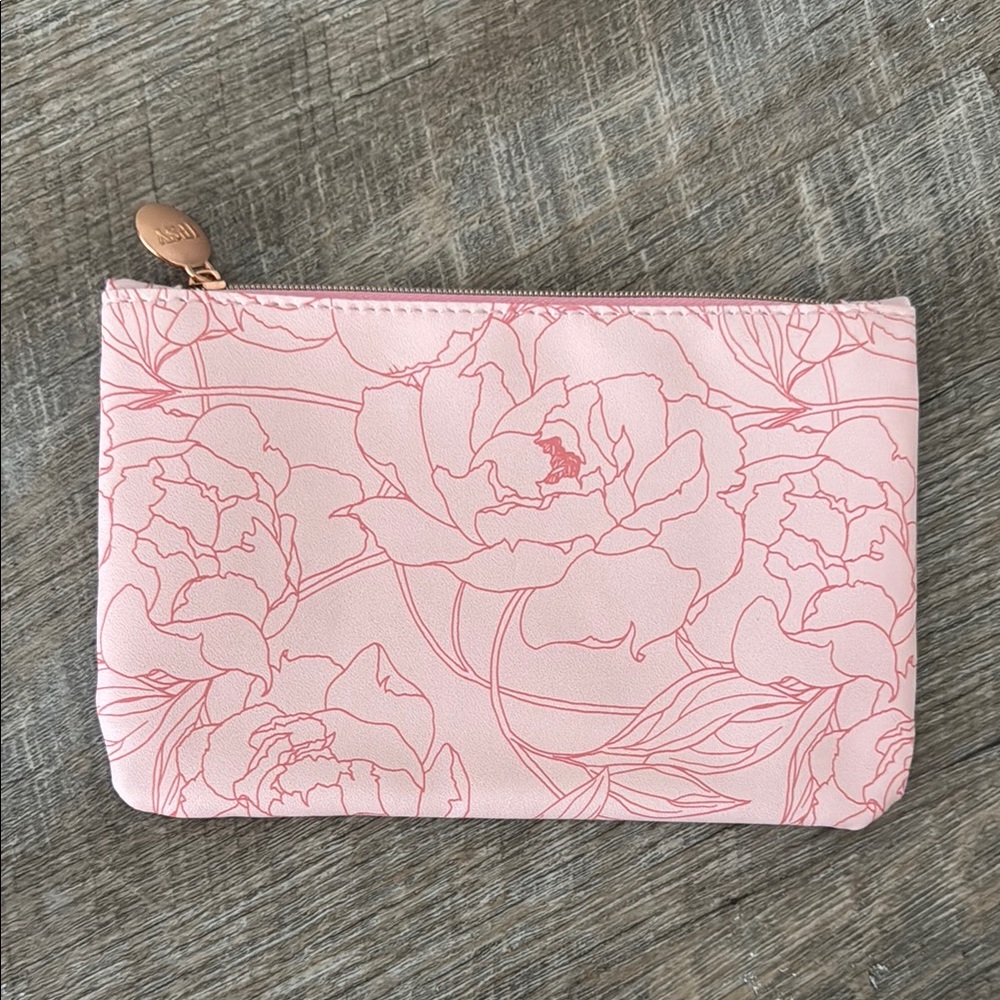 Ipsy Pink Cosmetic Bag with Floral Design